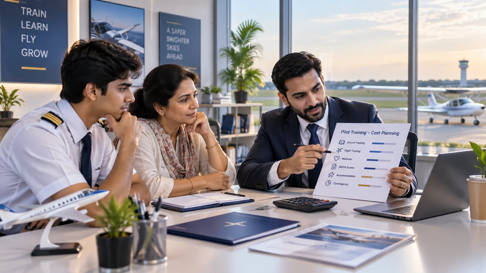 Pilot training fees discussion with student, parent and aviation adviser